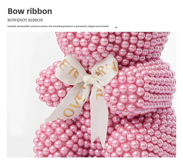 Creative Pearl Bear with Artificial Flowers - Everlasting Gift