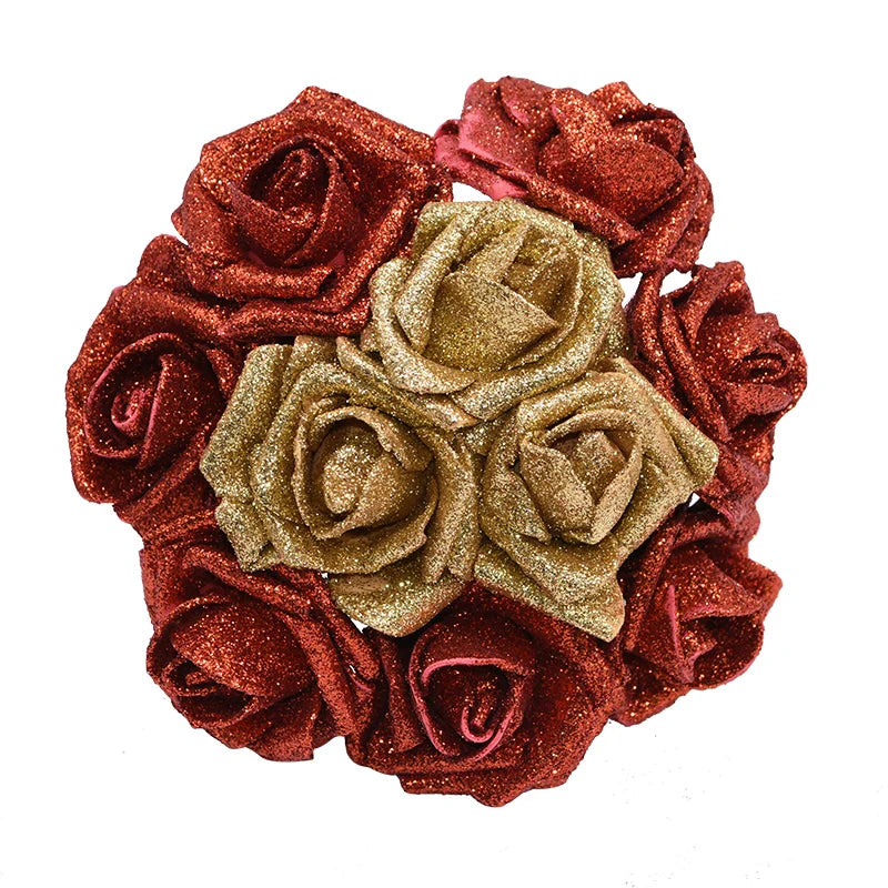 10/20Pcs Glitter Artificial Roses – Gold, Silver, Pink, Red | DIY & Gift Decor