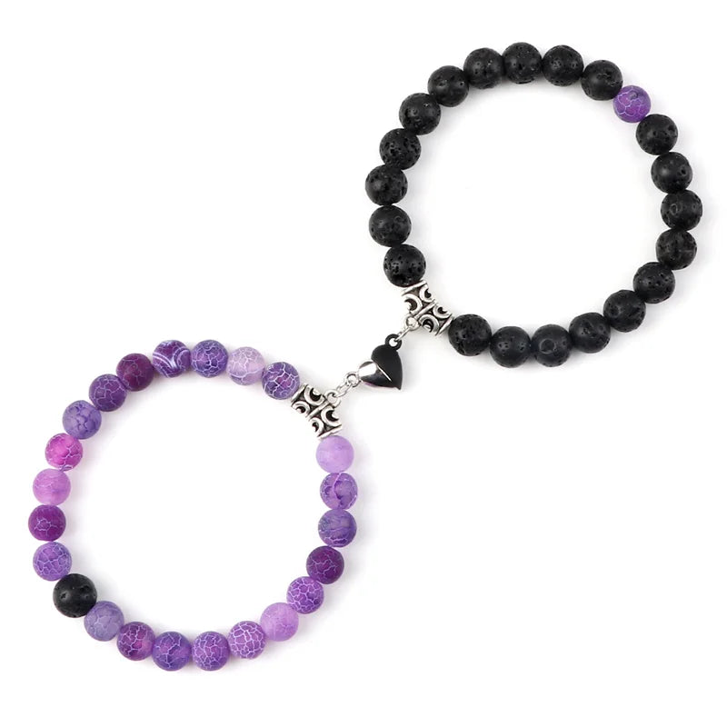 2Pcs/Set Beads Bracelet For Lovers Natural Stone Distance Heart Magnet Couple Bracelets Friendship Fashion Jewelry Gift